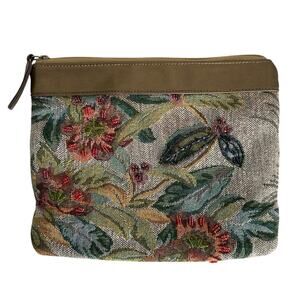 signature club A - beach tropical cosmetic bag- beaded - some wear - clutch